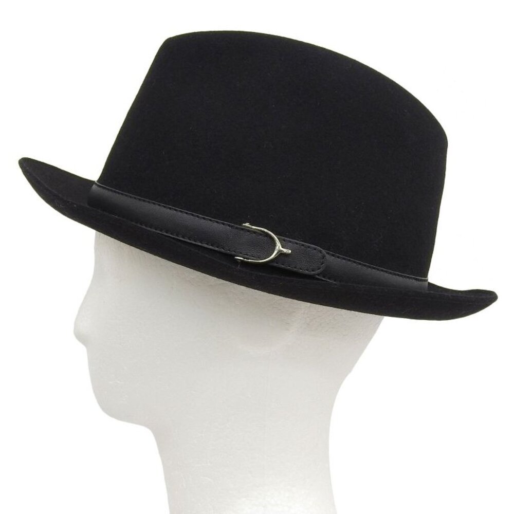 Gucci Rabbit 100% Leather Use Felt Hat Black Silver Hardware - Picture 2 of 9